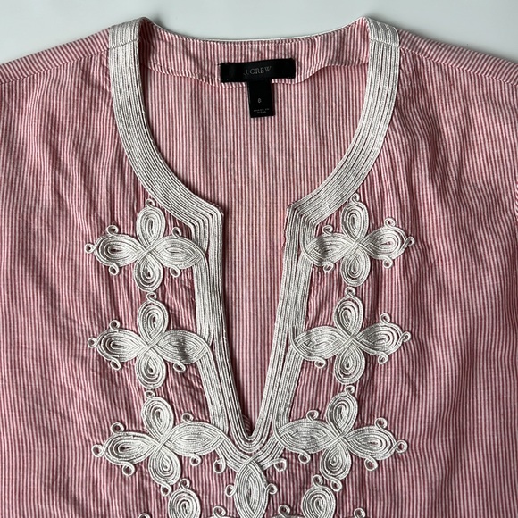 J Crew Embroidered red and white pin stripe tunic top. Size 6 - Picture 8 of 12